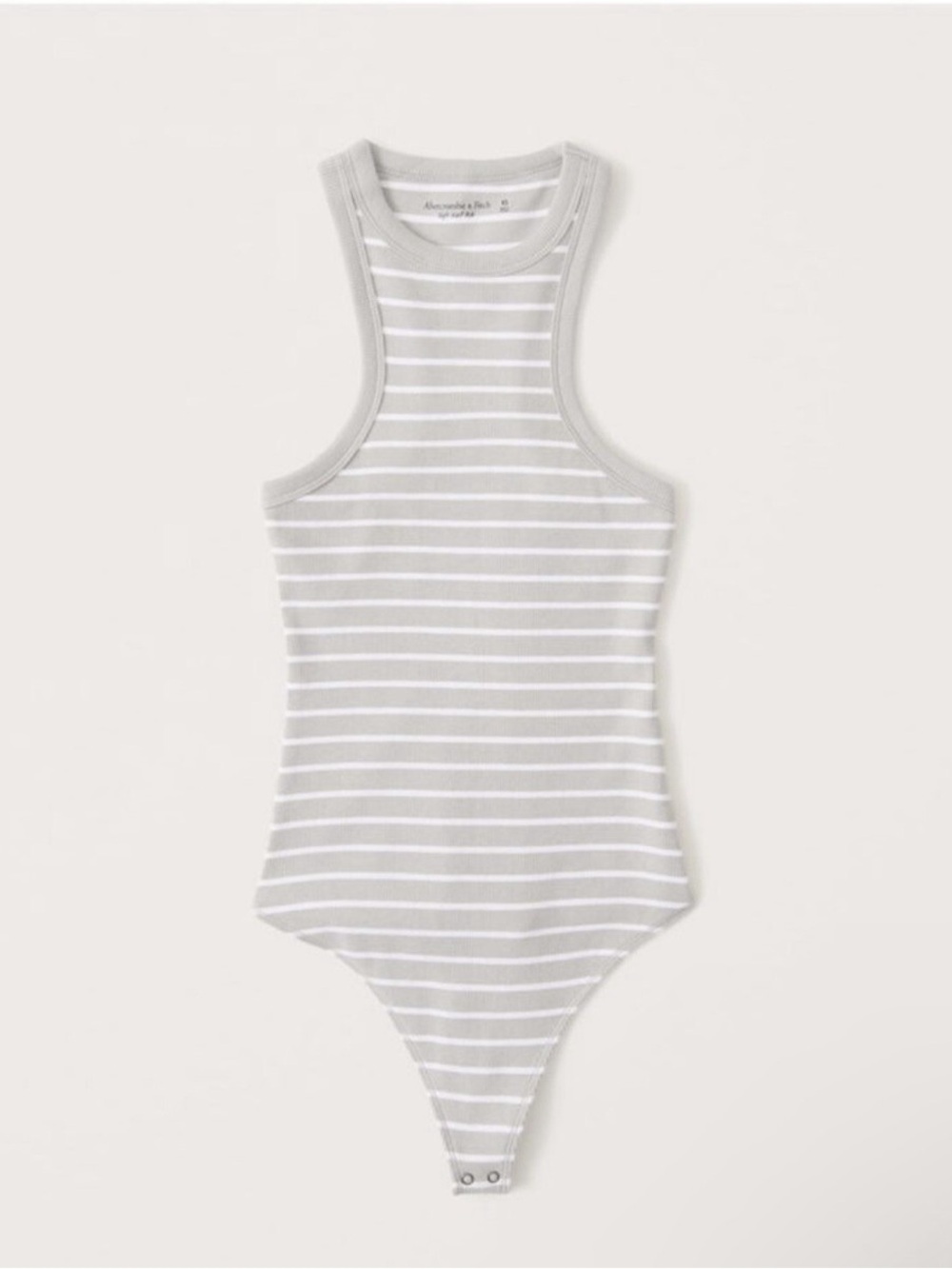 Abercrombie & Fitch Striped Ribbed Bodysuit Gray White Medium Racerback Tank